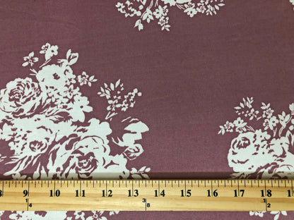 Mauve White Roses DTY Double Brushed Jersey Print Fabric