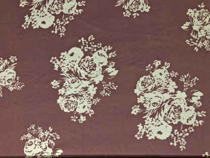 Mauve White Roses DTY Double Brushed Jersey Print Fabric