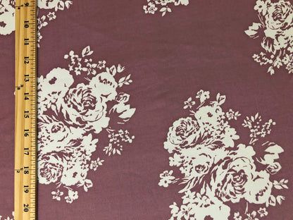 Mauve White Roses DTY Double Brushed Jersey Print Fabric