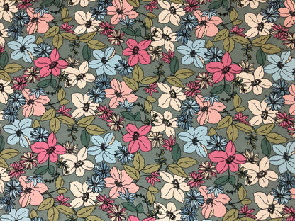 Sage Pink Vanilla Mandeville Flowers DTY Double Brushed Jersey Print Fabric