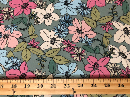 Sage Pink Vanilla Mandeville Flowers DTY Double Brushed Jersey Print Fabric