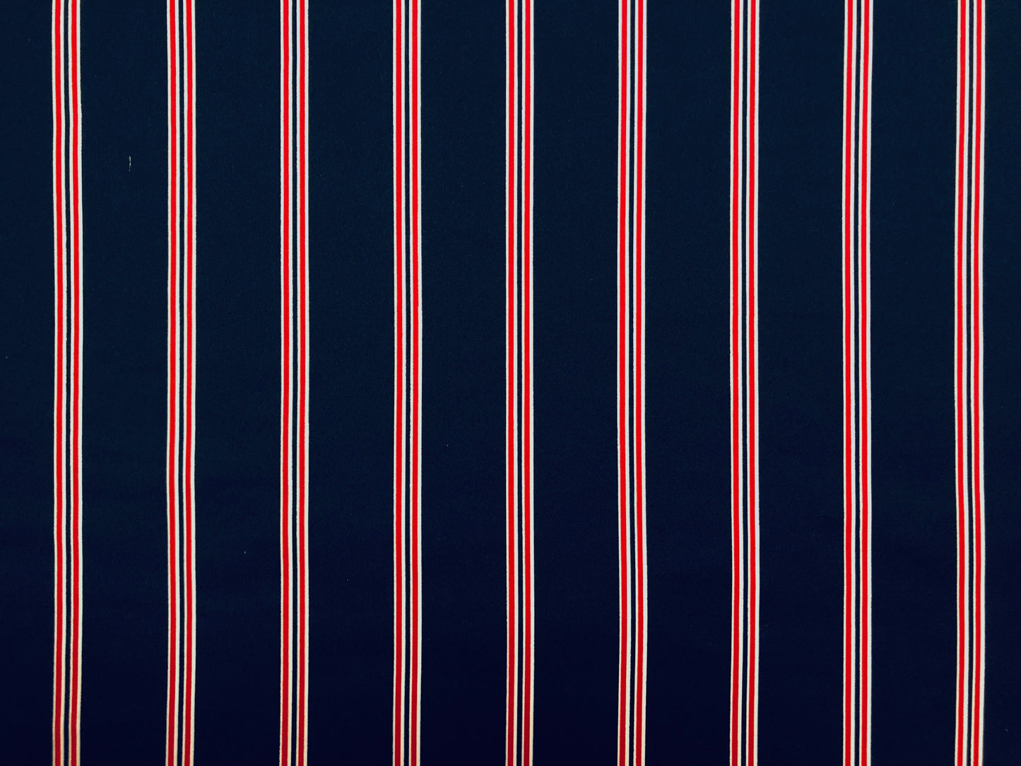 Navy Blue White Red Stripes Scuba Techno Print Fabric