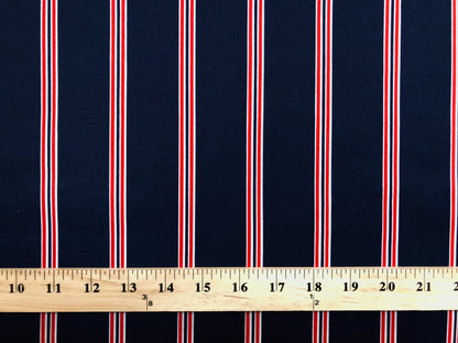 Navy Blue White Red Stripes Scuba Techno Print Fabric