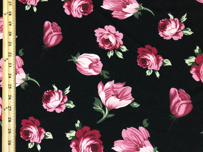 Black Teal Mauve Green Roses Liverpool Print Fabric