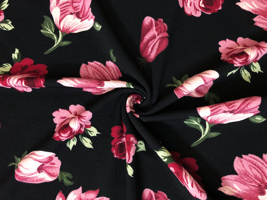 Black Teal Mauve Green Roses Liverpool Print Fabric