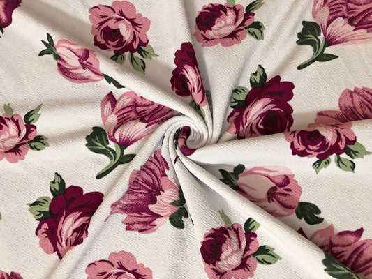 Ivory Teal Mauve Green Roses Liverpool Print Fabric