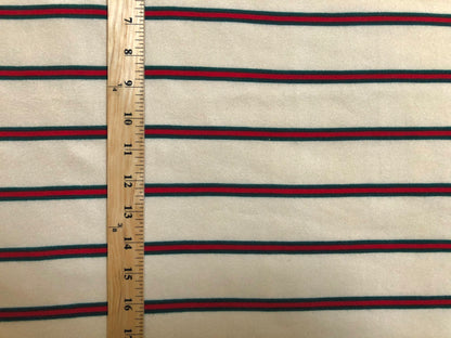 Sweater Knit Printed Fabric-Vanilla Red Stripes-HKPR027-Sold by the Yard