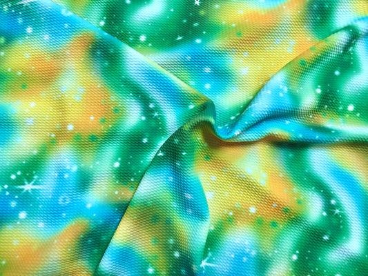 Bullet knit Printed Fabric-Green Turquoise Aurora Boreal Tie Dye-BTDPR044-Sold by the Yard