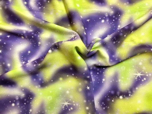 Bullet Knit Printed Fabric-Neon Yellow Purple Aurora Boreal Tie Dye-BTDPR045-Sold by the Yard