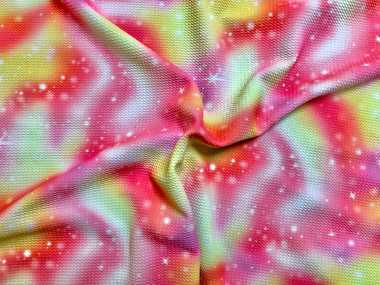 Bullet Knit Printed Fabric-Pink Yellow Aurora Boreal Tie Dye-BTDPR041-Sold by the Yard