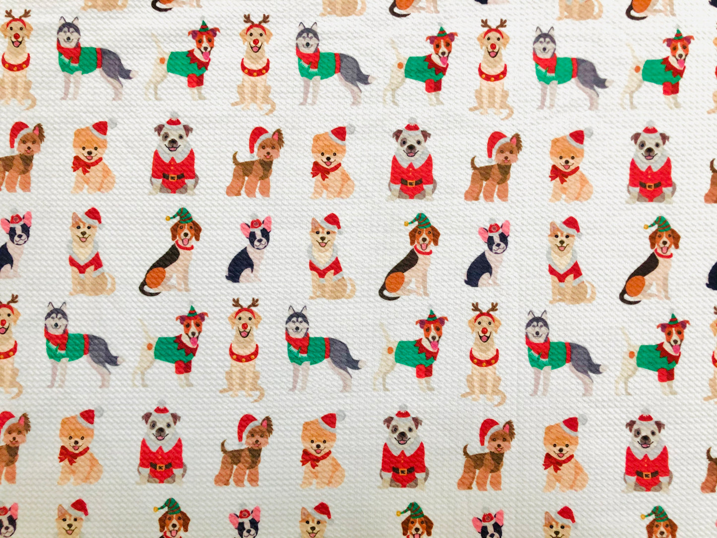 Bullet Knit Printed Fabric-Ivory Brown Red Dog's Christmas-BPR196-Sold by the Yard-Christmas Theme Fabric