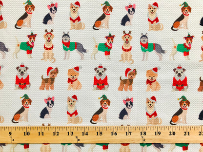 Bullet Knit Printed Fabric-Ivory Brown Red Dog's Christmas-BPR196-Sold by the Yard-Christmas Theme Fabric