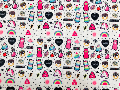 Bullet knit Printed Fabric-Ivory Magenta Black Candy Party-BPR203-Sold by the Yard-Bulk Available