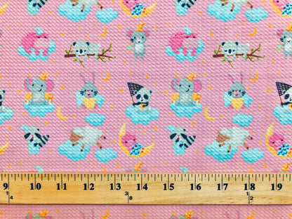 Bullet Knit Printed Fabric-Pink Blue Clouds and Pandas-BPR204-Sold by the Yard-Bulk Available