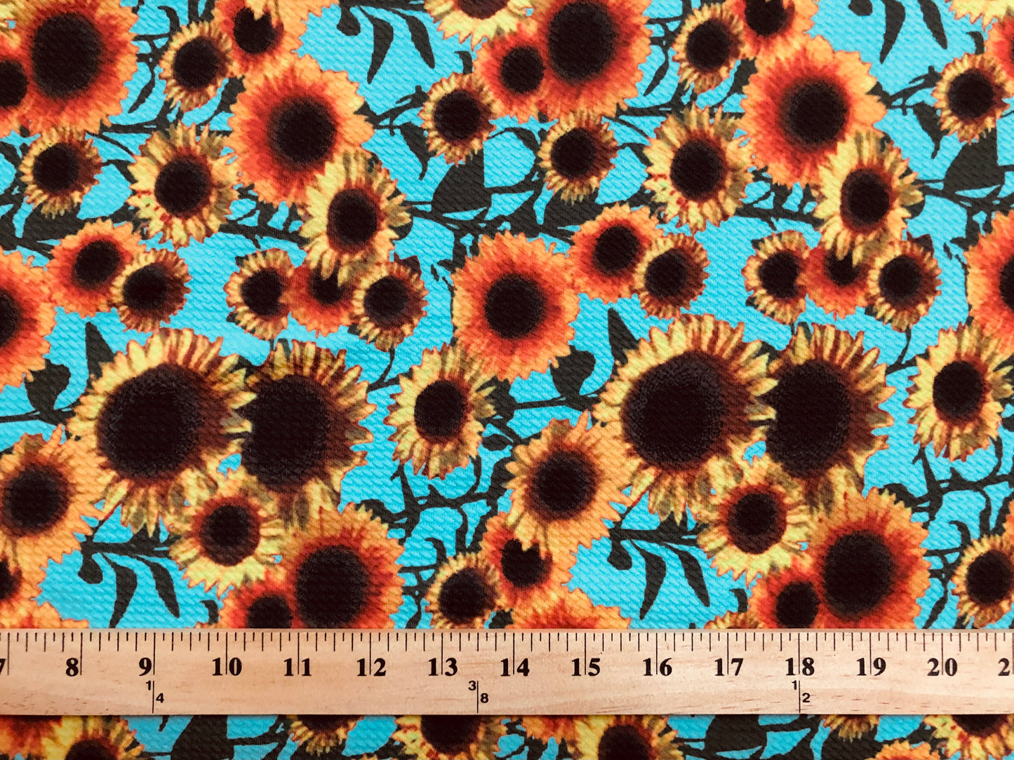 Bullet Knit Printed Fabric-Mint Orange Sunflowers-BPR212-Sold by the Yard