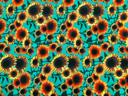 Jade Green Orange Yellow Sunflowers Bullet Print Fabric