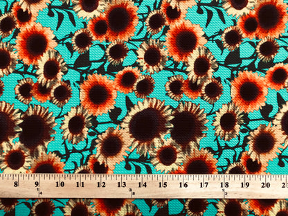 Jade Green Orange Yellow Sunflowers Bullet Print Fabric