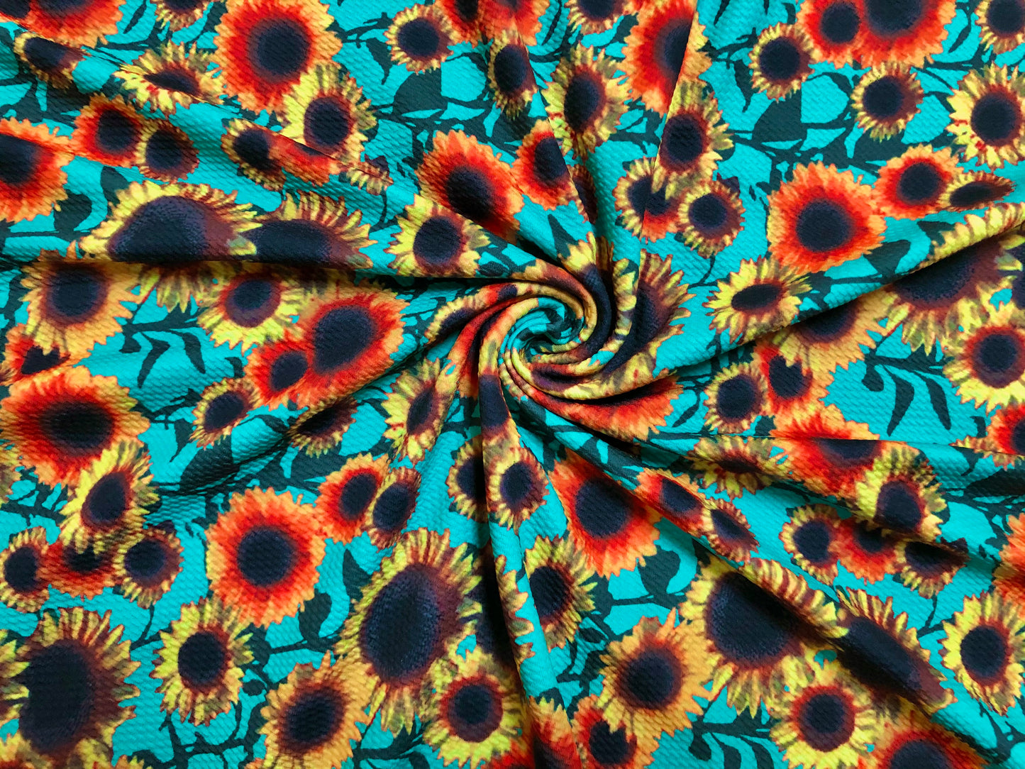 Jade Green Orange Yellow Sunflowers Bullet Print Fabric