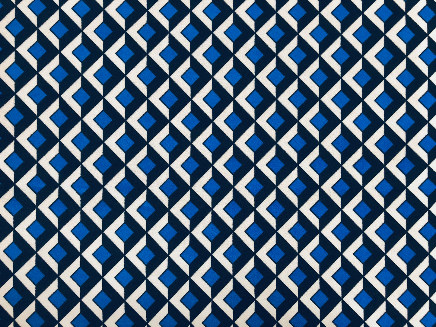 Royal Blue Ivory Black 3D Cubes Liverpool Print Fabric