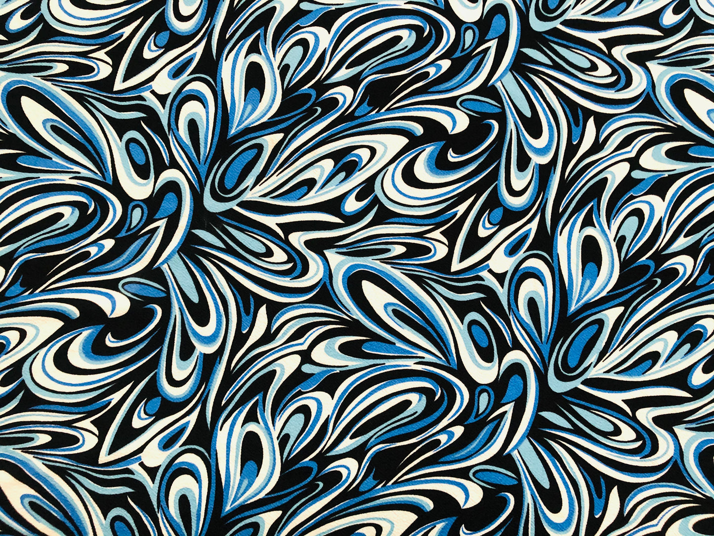 Aqua Blue White Black Abstract Waves Liverpool Print Fabric