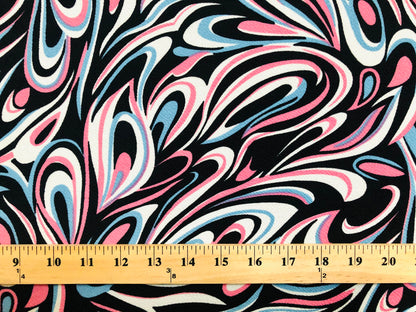 Pink Blue White Black Abstract Waves Liverpool Print Fabric