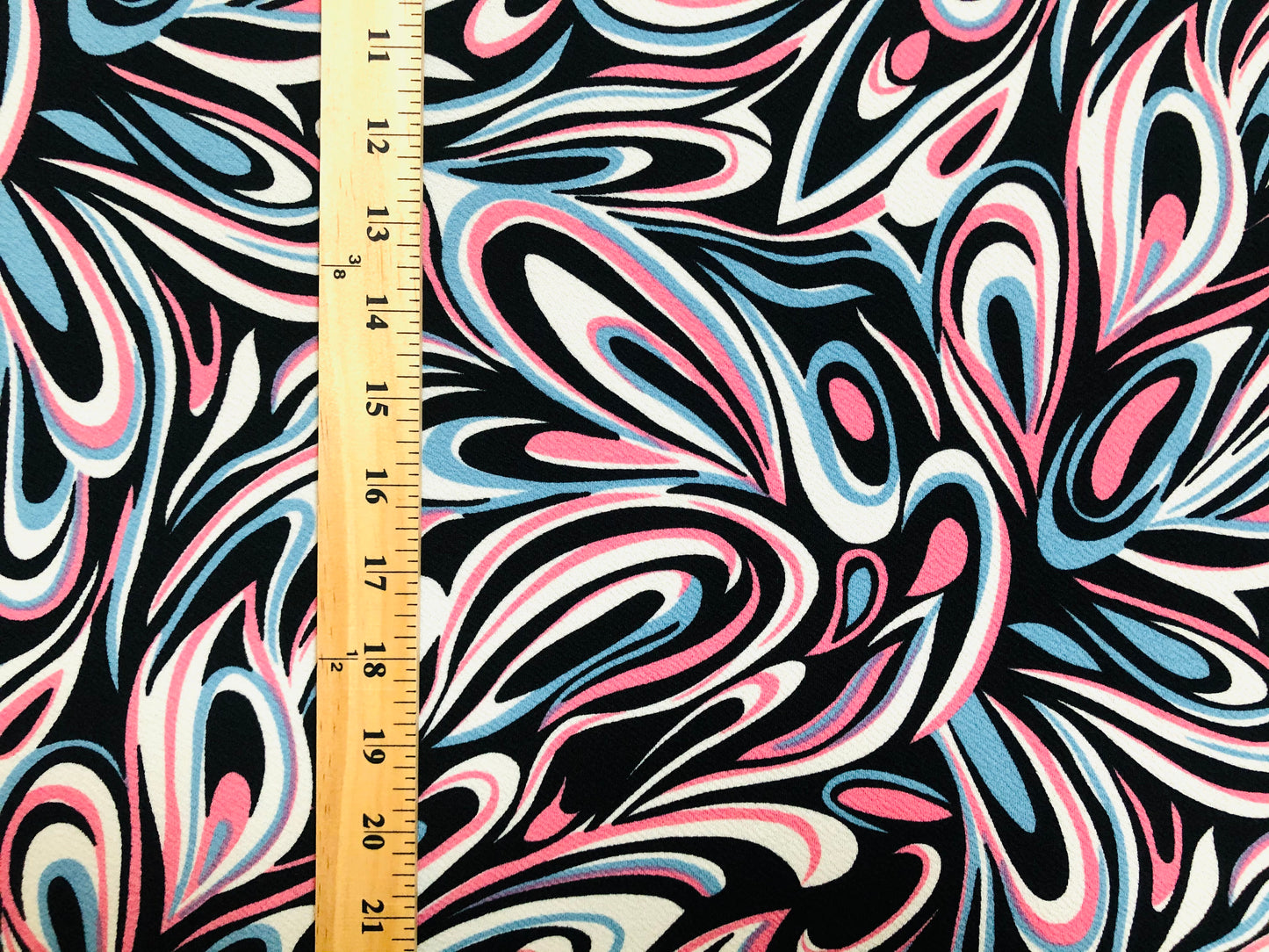 Pink Blue White Black Abstract Waves Liverpool Print Fabric