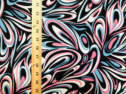 Pink Blue White Black Abstract Waves Liverpool Print Fabric