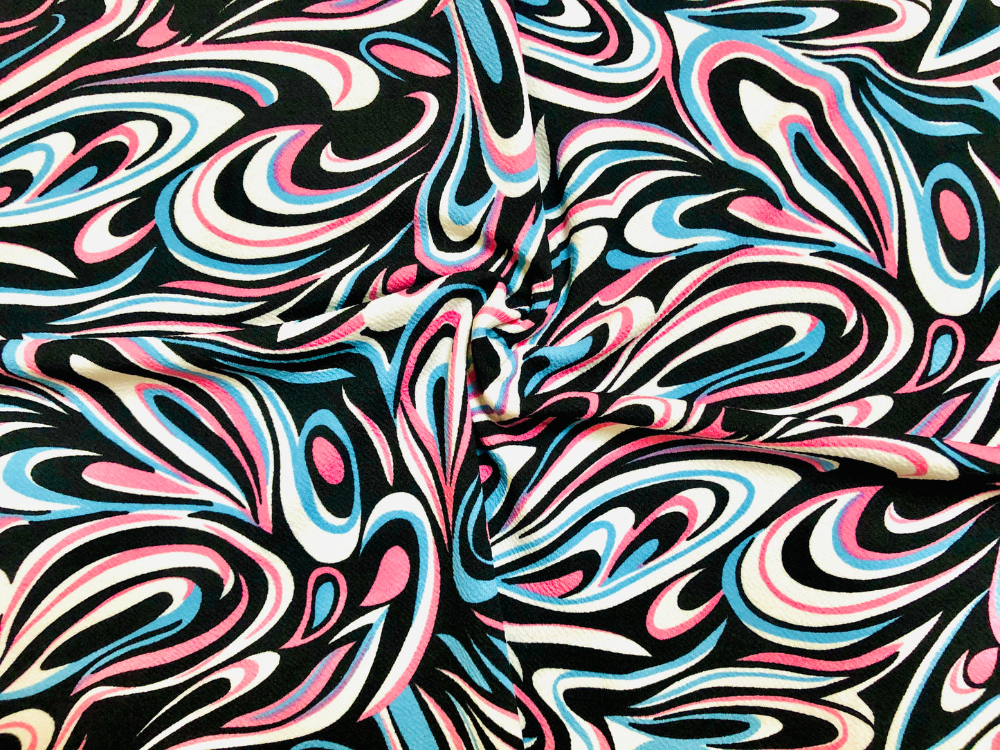 Pink Blue White Black Abstract Waves Liverpool Print Fabric