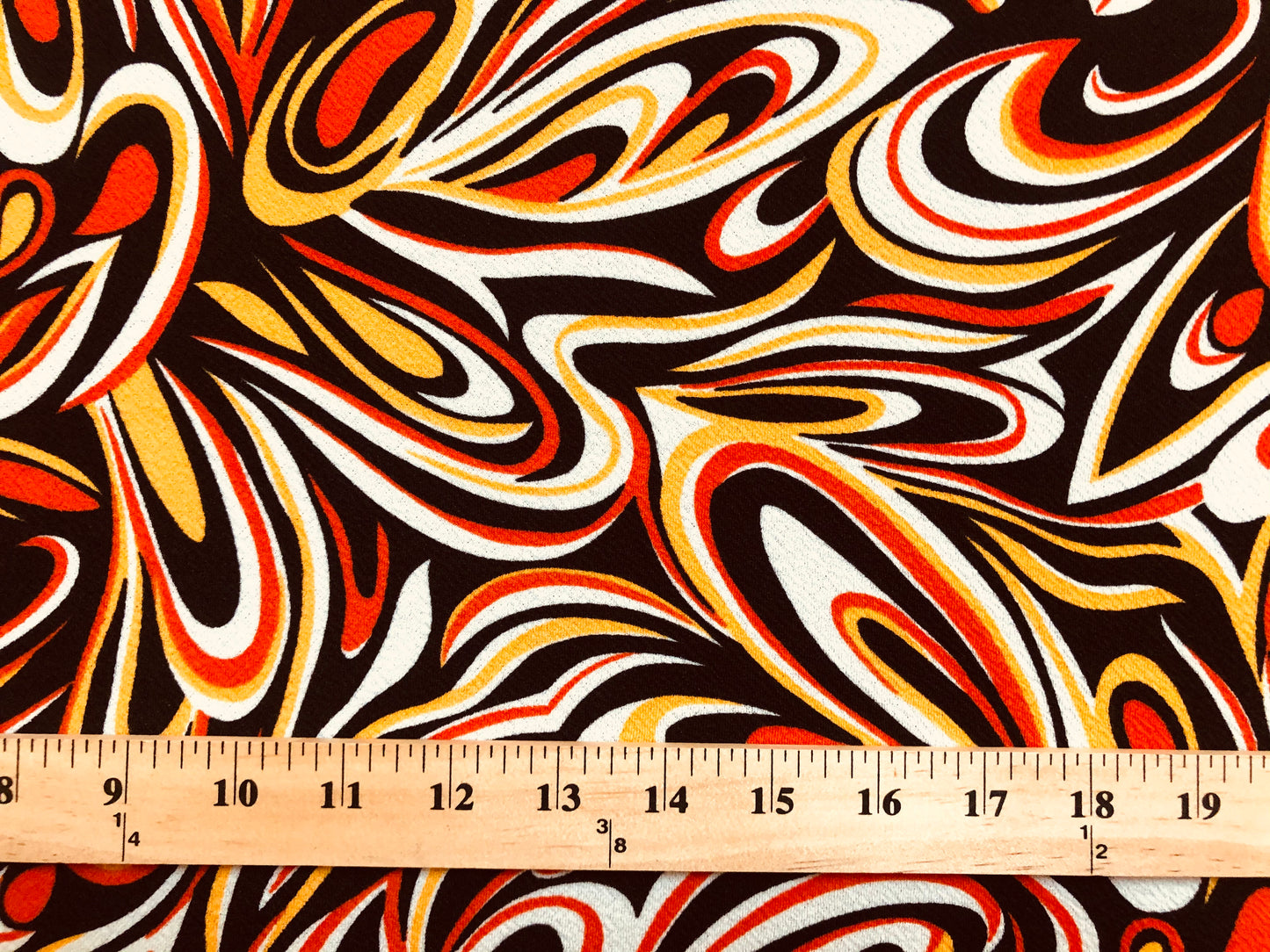 Orange Mustard White Black Abstract Waves Liverpool Print Fabric