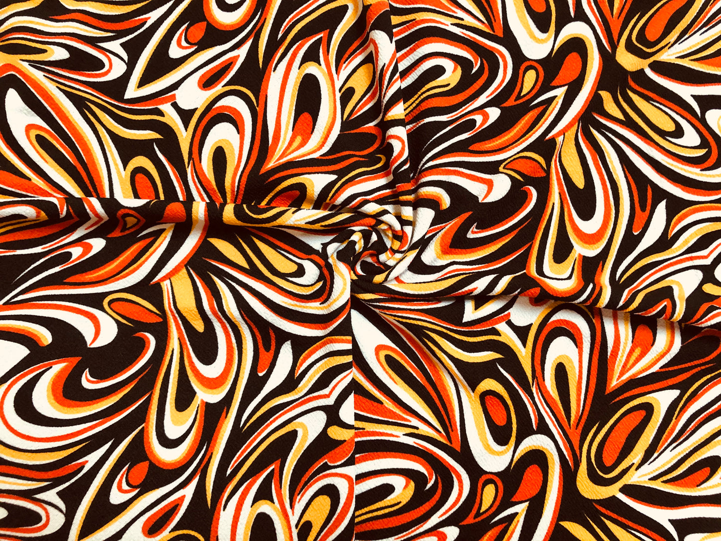 Orange Mustard White Black Abstract Waves Liverpool Print Fabric