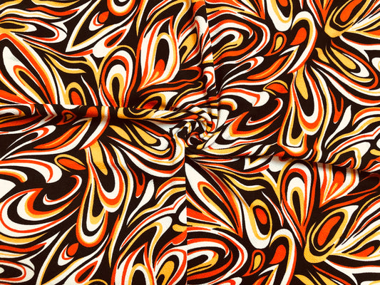 Orange Mustard White Black Abstract Waves Liverpool Print Fabric