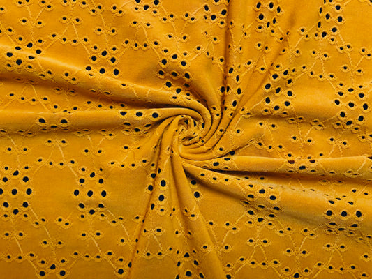 Mustard DTY Double Brushed Eyelet Jersey Fabric