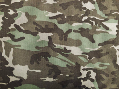 Olive Brwon Green Camouflage Poly Spandex Rib 4x2 Fabric