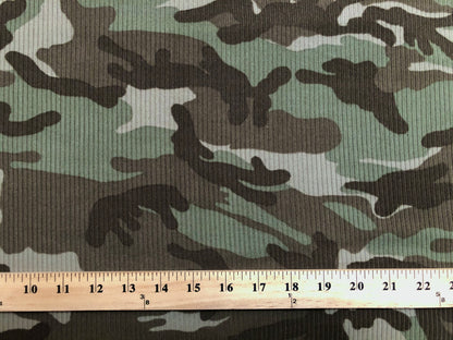 Olive Brwon Green Camouflage Poly Spandex Rib 4x2 Fabric