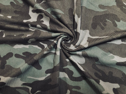 Olive Brwon Green Camouflage Poly Spandex Rib 4x2 Fabric