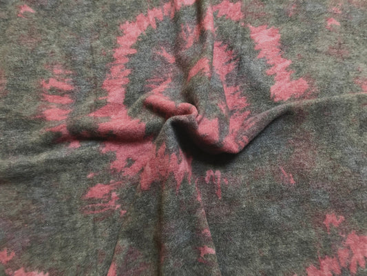 Polar Brushed Sweater Fabric-Charcoal Red Spiral Tie Dye-HPTDPR001-Sold by the Yard-Bulk Available