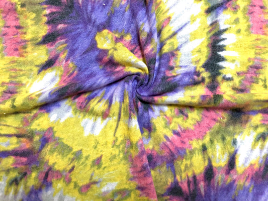 Polar Brushed Sweater Fabric-Ivory Yellow Purple Spiral Tie Dye-HPTDPR002-Sold by the Yard-Bulk Available