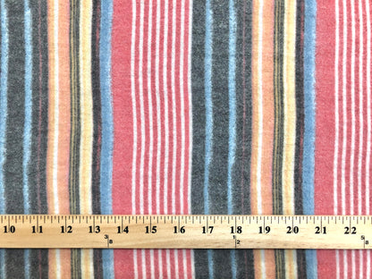 Premium Ultra-Soft Brushed Hacci Sweater Knit – Coral/Charcoal/Gold/Blue Multi-Stripe, 58″ Wide, 95% Polyester 5% Spandex – Sold by the Yard (HBPR031)