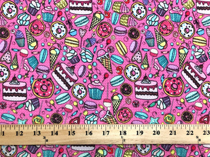 Bullet Knit Printed Fabric-Mauve Blue Birthday Cake Party-BPR033-Sold by the Yard