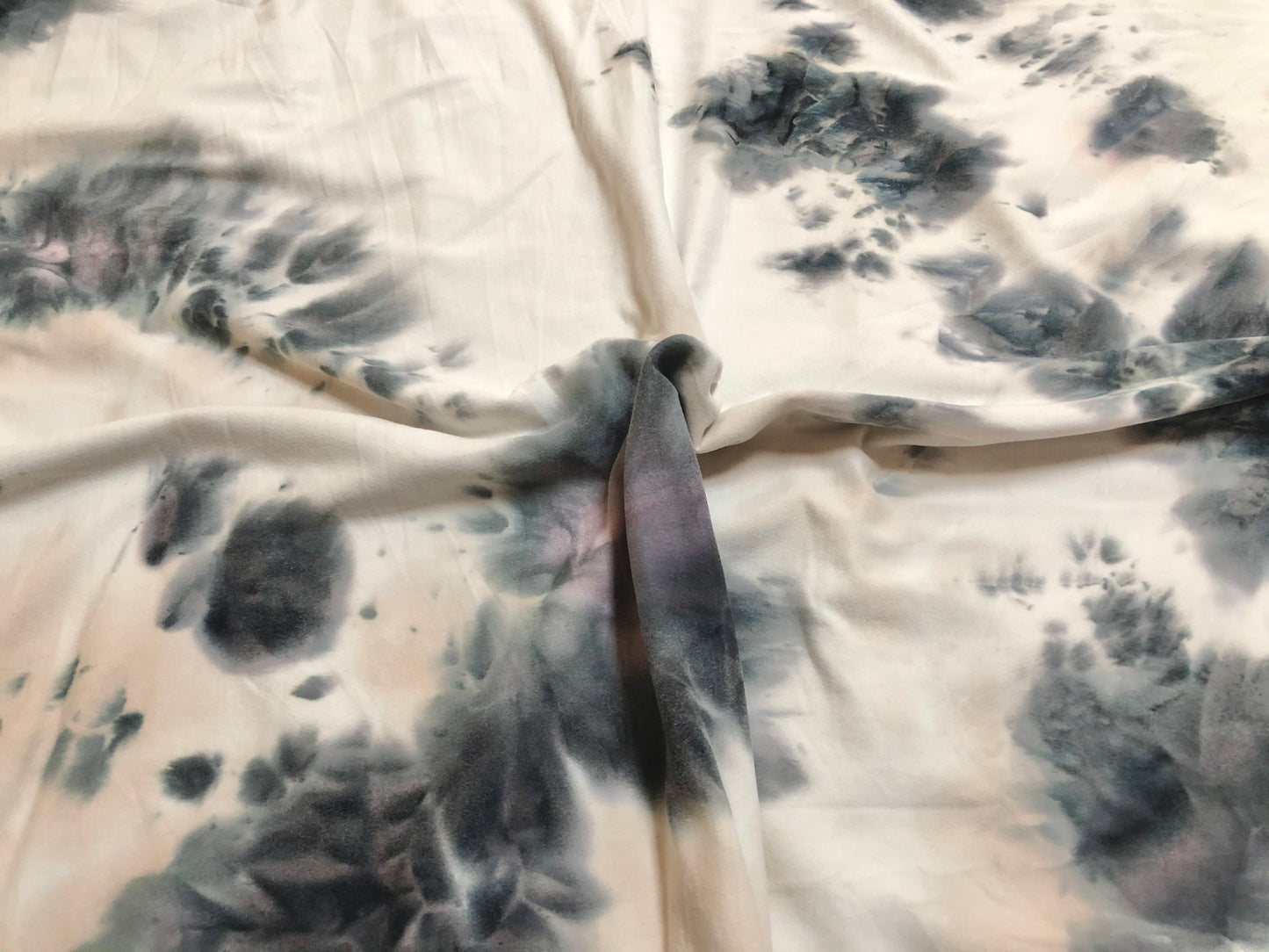 Vanilla Cream Black DTY Double Sided Brushed Tie Dye Print Fabric