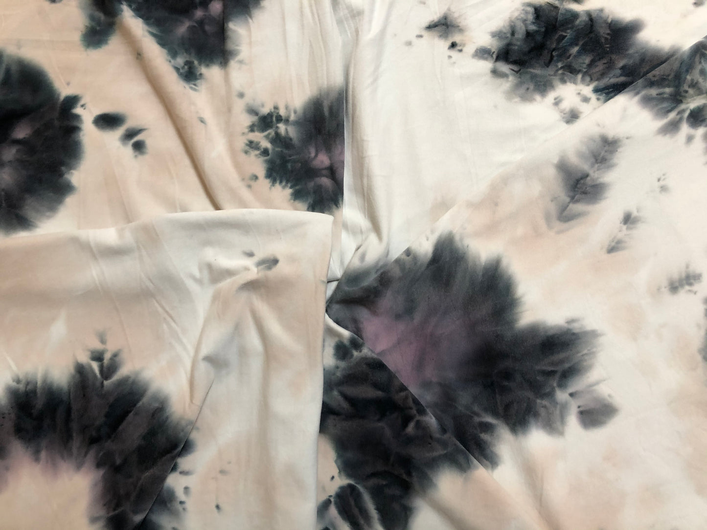 Vanilla Cream Black DTY Double Sided Brushed Tie Dye Print Fabric