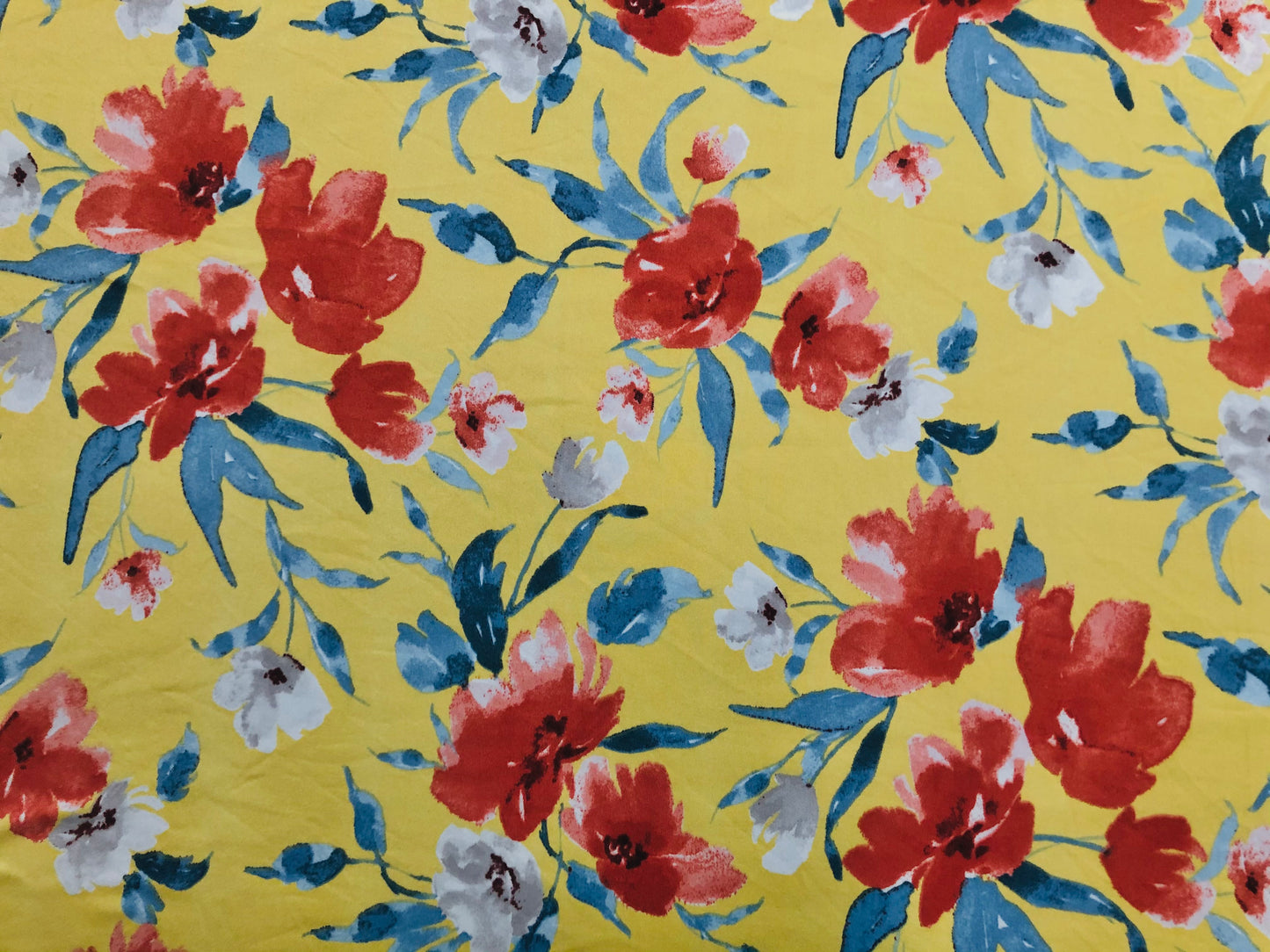 Yellow Red Blue Flowers DTY Double Brushed Jersey Print Fabric