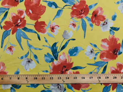 Yellow Red Blue Flowers DTY Double Brushed Jersey Print Fabric