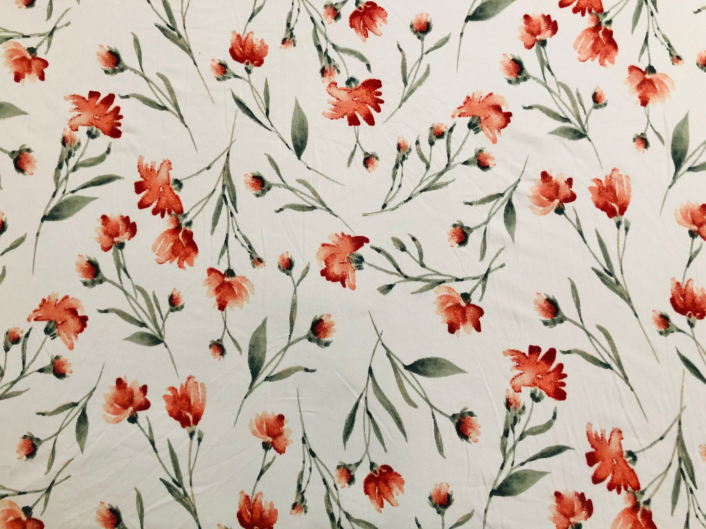 Ivory Red Green Flowers DTY Double Brushed Jersey Print Fabric