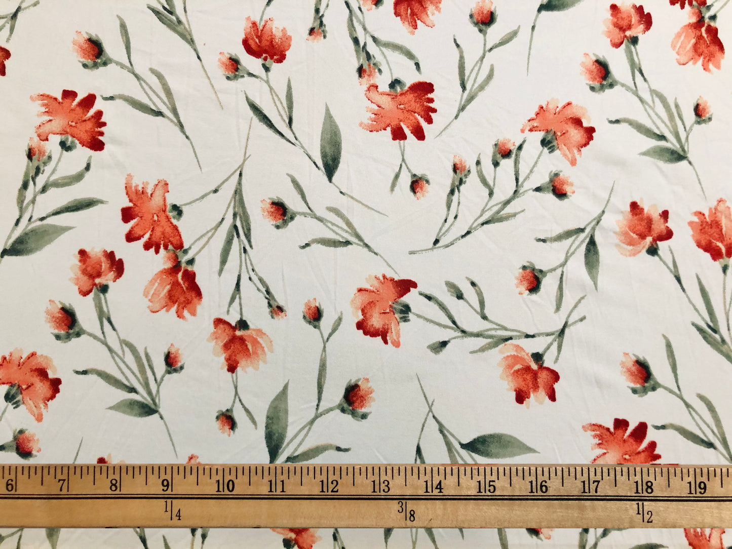 Ivory Red Green Flowers DTY Double Brushed Jersey Print Fabric