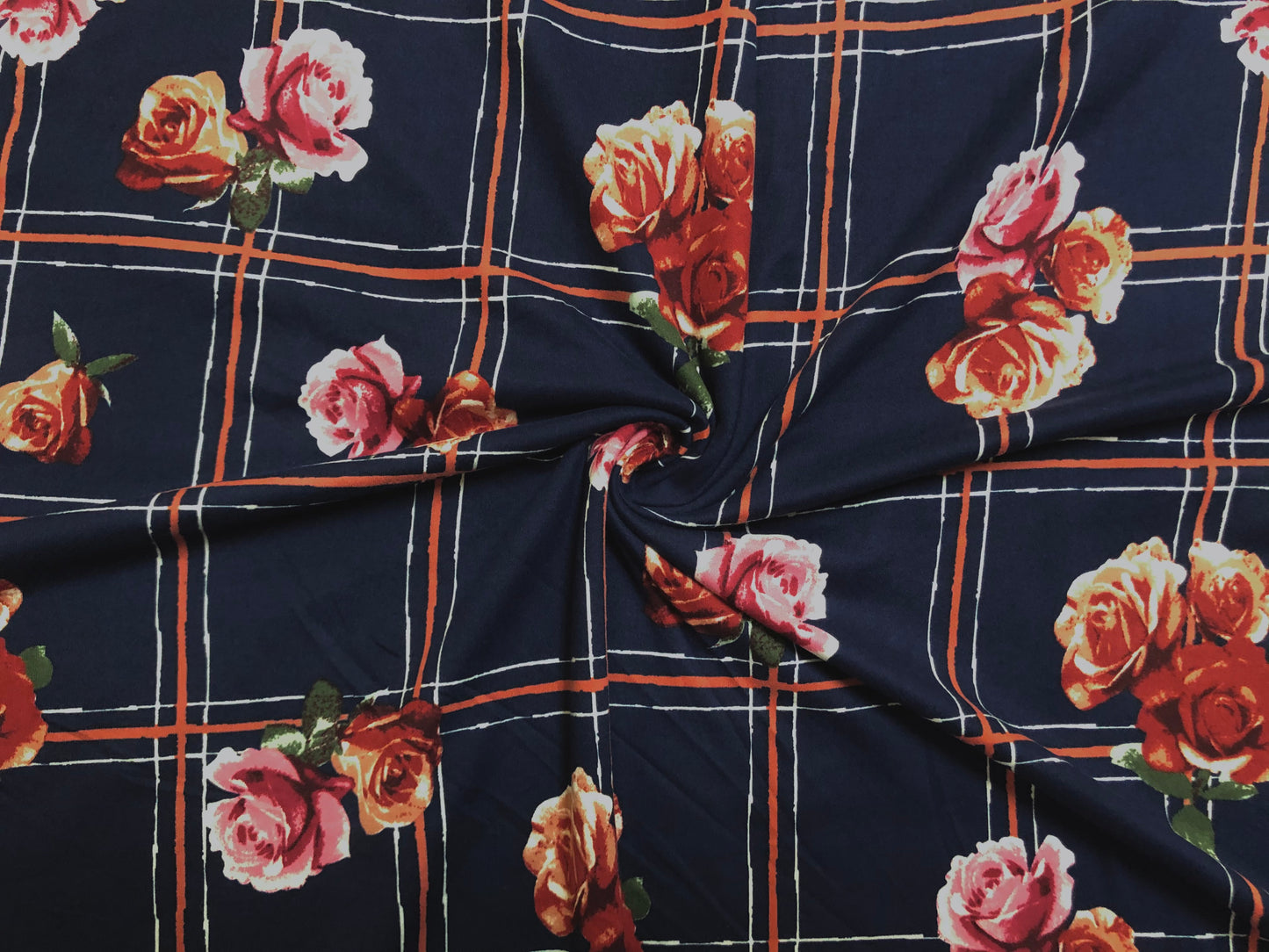 Navy Blue Pink Red Mauve Plaid DTY Double Brushed Jersey Print Fabric