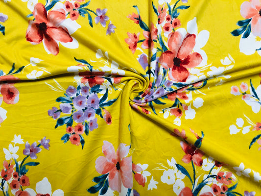 DTY Brushed Fabric-Yellow Red Lavender Flowers-DTYBPR243-Sold by the Yard-Jersey Fabric