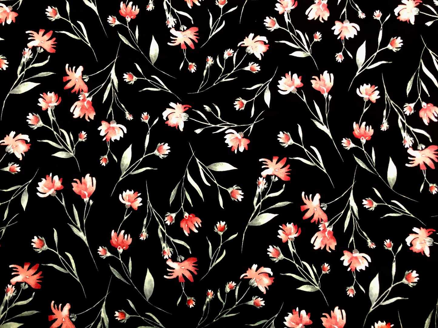 DTY Brushed Fabric-Black Red Green Flowers-DTYBPR237-Sold by the Yard-Jersey Fabric