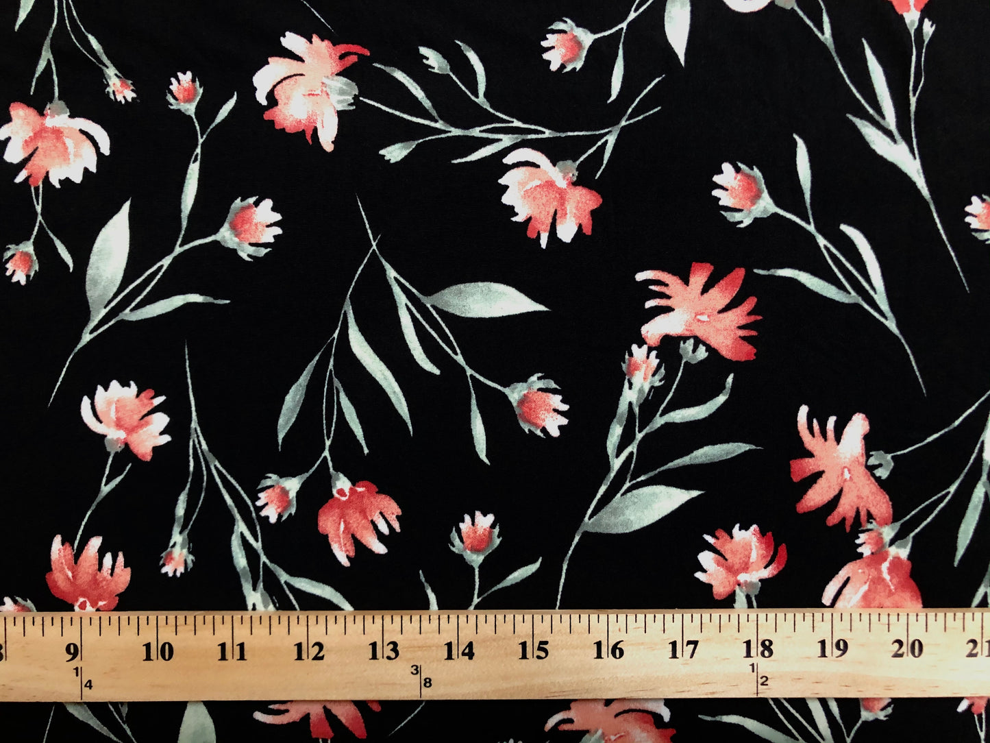 DTY Brushed Fabric-Black Red Green Flowers-DTYBPR237-Sold by the Yard-Jersey Fabric