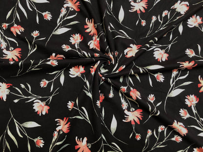 DTY Brushed Fabric-Black Red Green Flowers-DTYBPR237-Sold by the Yard-Jersey Fabric